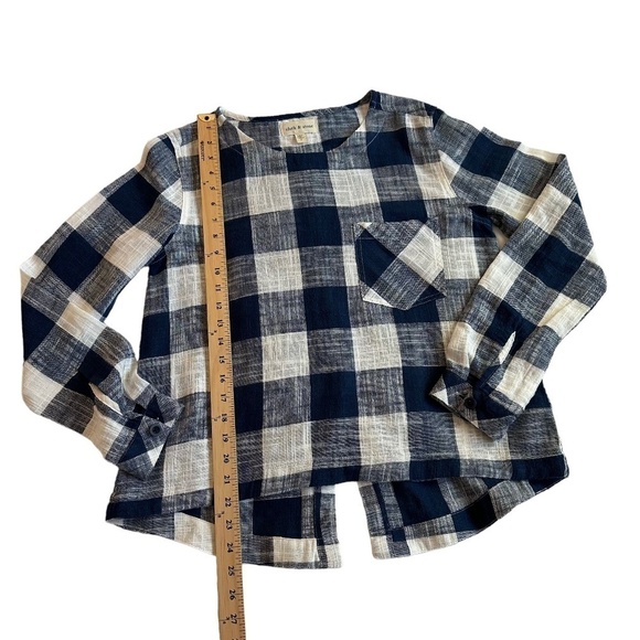 Cloth & Stone Plaid Linen Blend Long Sleeve Blouse Back button detail Women's  S - Picture 12 of 16